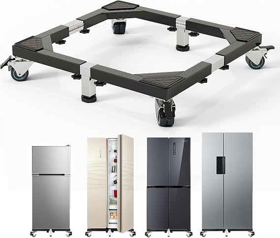 Heavy Duty All Steel Fridge Stand Mobile Base with Wheels Adjustable Washing Machine Stand Multi-Functional Base Furniture Dolly for Refrigerator Washer and Dryer (Black/Large)