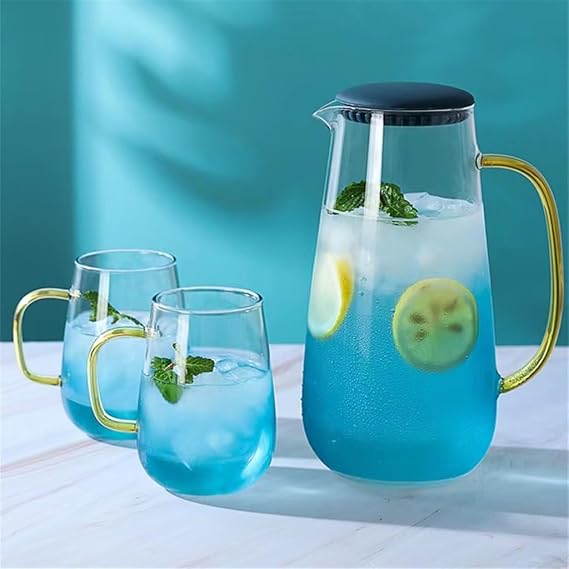 Glass Cold Water Kettle Household Large Capacity High Borosilicate Pot with 2 Cups