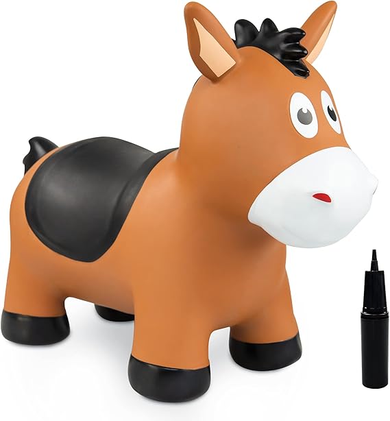 INPODAK Bouncy Animal Hopper Brown Horse Hoppers for Kids Ride On Toys