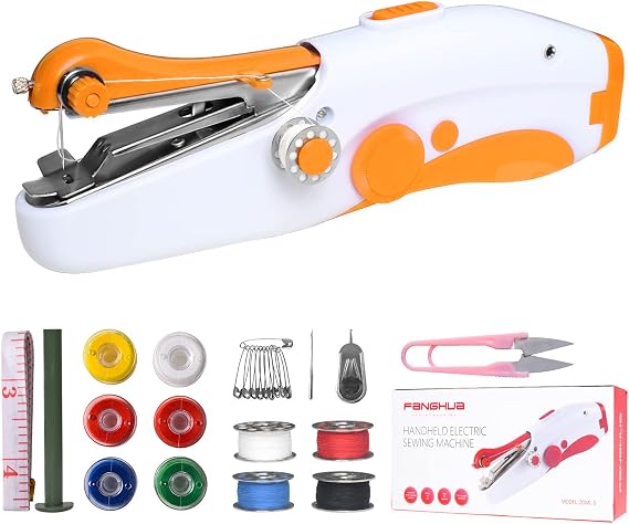 Handheld Sewing Machine, Quick Sew Mini Portable Electric Sewing Machine, Easy To Use For Adults Sewing Clothes, DIY, Family Travel (Orange), FRJ002