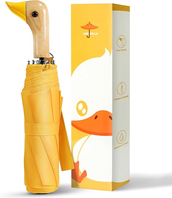 Cute Duck Umbrella Travel Size Compact Umbrella Rain Sun for Girls Gift