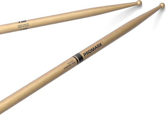 ProMark Drum Sticks - Finesse 718 Drumsticks - Drum Sticks Set - Small Round Wood Tip - American Hickory Drumsticks - Consistent Weight and Pitch - 1 Pair