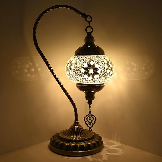 Portable Rechargeable Turkish Swan Neck Bronze Base Table Lamp