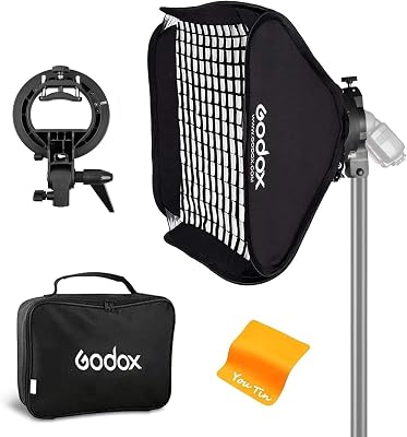 Godox Softbox 32x32 Soft Light Modifier with Grid, S-Type Flash Bracket Bowens Mount Holder for Studio Flash Speedlight Photography Godox AD200Pro V860II V860III TT685II TT600 TT350