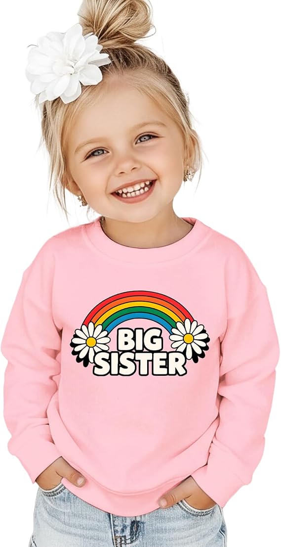 Toddler Girl Big Sister Sweatshirt Rainbow Daisy Big Sis Shirt Baby Announcement Pullover Crewneck Clothes