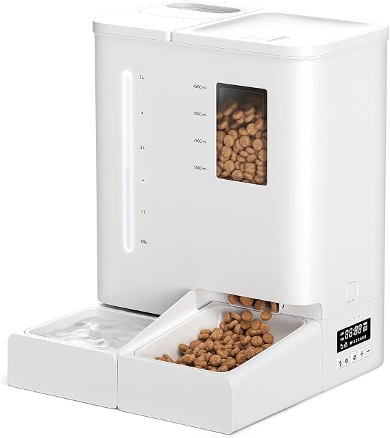 5L Automatic Cat Feeders, 4L Cat Water Dispenser, 2 in 1 Timed Dog Feeders, Automatic Pet Feeder and Waterer with 10s Voice Recorder, for Cats and Small Dogs