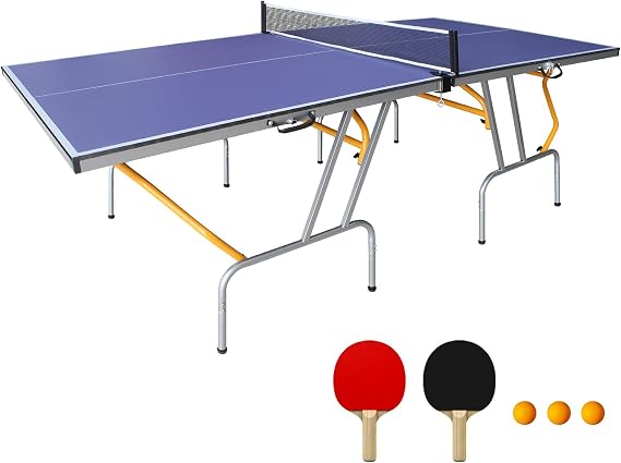 Table Tennis Table Indoor Foldable Table Tennis Game Set, 8-Feet Single Play Mode Table with Net Pole Set, 2 Pars and 3 Balls
