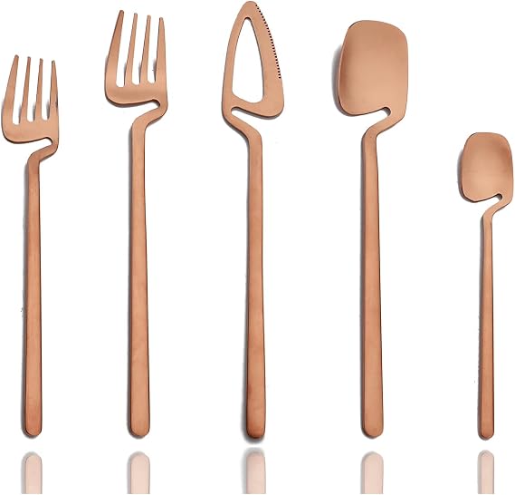 JASHII Matte Rose Gold Silverware Set 304 Stainless Steel Flatware Set Utensil Set 20-piece Modern Cutlery Set Hanging Cup Birthday Wedding Gift
