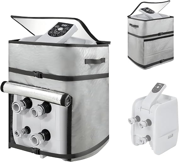 Insulated Hot Tub Pump Cover,Waterproof Spa Heater Pump Cover | with Clear PVC Window,Energy-Saving and Eco-Friendly Insulation for Winter Freeze Protection(Siver,16.9" x14.9"x21.2")