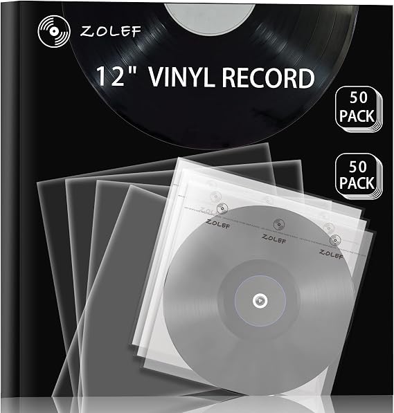 Vinyl Record Outer Sleeves 50 Pack, 3mil+ Thick, 12.79 x 12.79 and Record Inner Sleeves 50 Pack with Rice Paper Enclosed Bundle