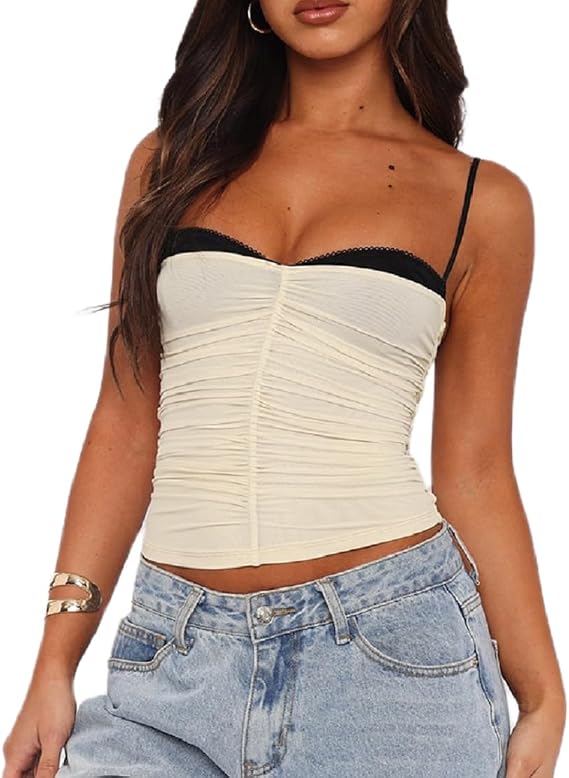 Women's Tank Top Spaghetti Strap Camisoles Sleeveless Square Neck Cami Tops Lace Crop Tank Top Summer Y2K Streetwear