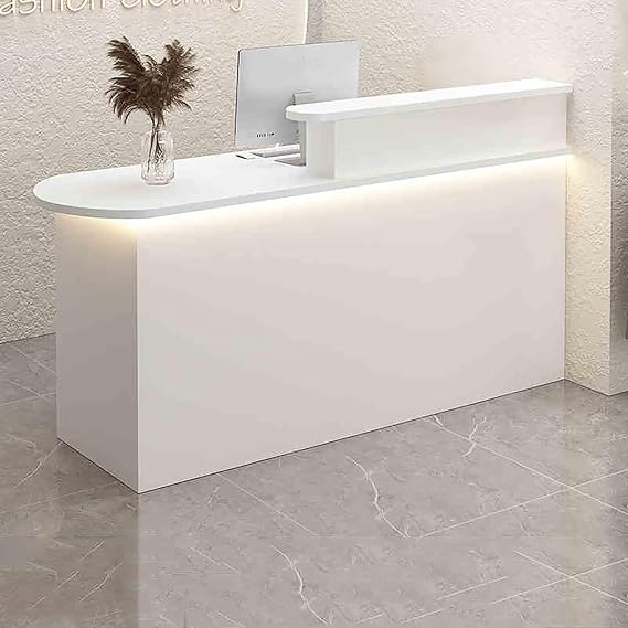 Office Reception Counter Desk with LED Lights,Modern Front Desk Reception Room Table with Lockable Drawer,Retail Counter Checkout,Cashier Desk,for Checkout,Lobby,Beauty Salon(B-1,120x75x55cm)