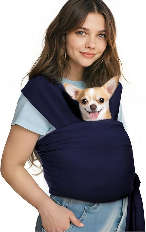 Pawaboo Pet Sling Carrier for Small Dogs and Cats | Adjustable Hands Free Front Chest Pouch,Anti-Anxiety Cat Sling,Soft Breathable Cotton,Reduces Back & Neck Pain,Navy Blue