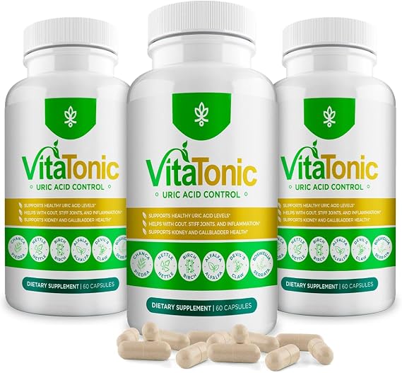 Vitatonic Uric Acid Balancing Aid for Both Genders - Herbal Joint Care Detox Solution Enhance Mobility - GMO-Free, Gluten-Free - 60 Capsules. (3)