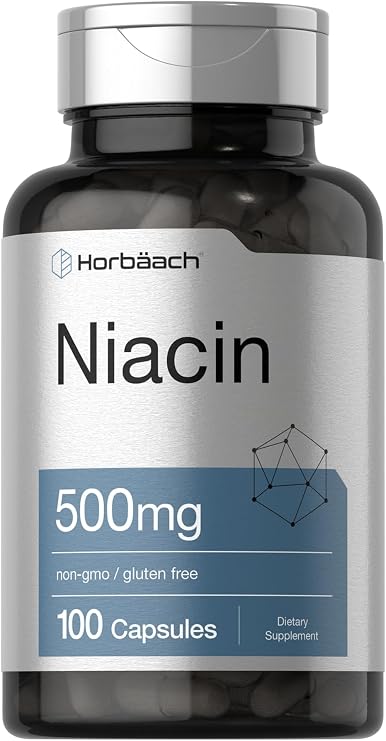 Horbaach Niacin | Vitamin B3 500mg | 100 Capsules | with Flushing