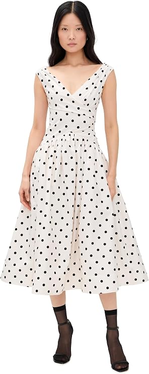 Self Portrait Women's Cream Polka Dot Cotton Midi Dress