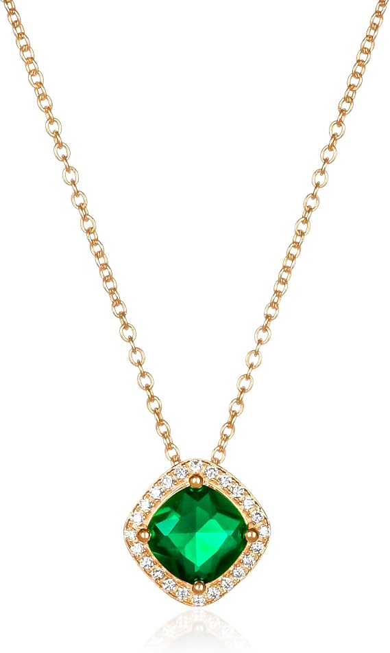 Diamond Treats Ladies 925 Sterling Silver or Gold Plated Silver Cushion Cubic Zirconia Sparkling Halo Necklace - Elegant Silver or Gold Necklace with Jewellery Box