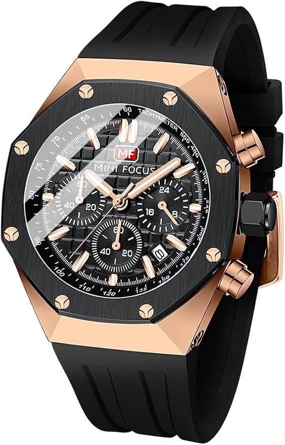 MF MINI FOCUS Mens Chronograph Waterproof Sports Analog Quartz Silicone Band Fashion Wrist Watch for Men