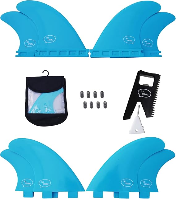 Ho Stevie! FRP Quad (4) Surfboard Fins - Speed and Drive - Stronger Than Regular Nylon Fins - Includes Fin Bag, Screws, Wax Comb and Fin Key