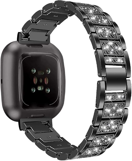 Gimartuk Metal Strap Compatible with Fitbit Sense/Fitbit Versa 3 Strap, Women Men Bling Rhinestone Stainless Steel Replacement Watch Wristband Strap Bracelet Compatible for Fitbit Versa 3