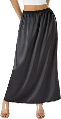 MAINESAKA Womens Half Slips Elastic Waist Satin Underskirt Lace Trim Slip Skirt for Under Dresses Anti Static Half Slip