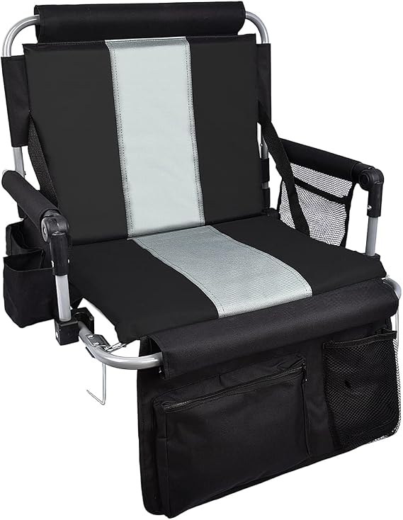 Stadium Seat with Back Support, Bleach Seat with Backrest and Cushion Christmas, Stadium Chair with Cup Holders, Mesh Bag and Hidden Hook for Basketball and Soccer Bench Gifts for Man