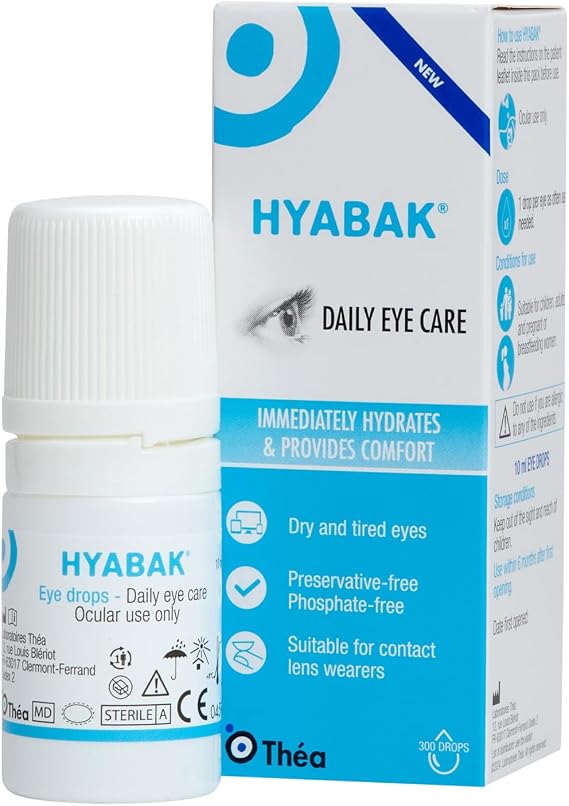 Hyabak Preservative-Free Eye Drops, Dry Eye Relief, Hyaluronic Acid, 10ml