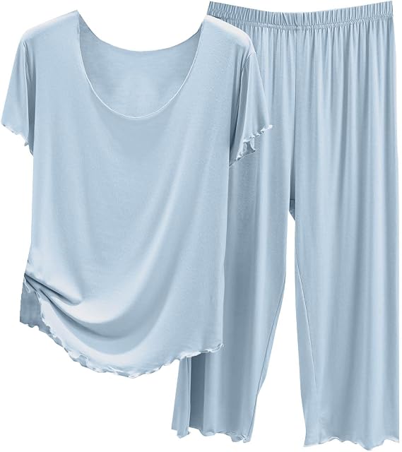 Women Pajama Set Modal Short Sleeve Tops and Pants Soft Sleepwear Nightwear Pjs Lounge Set Two Piece Comfy Loungewear