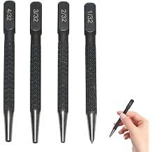 4Pcs Positioning Punch Set, Portable Nail Punch, Metal Knurled Non Slip Housing, Nail Punch Set for Wood, 1/32, 2/32, 3/32, 4/32, Black