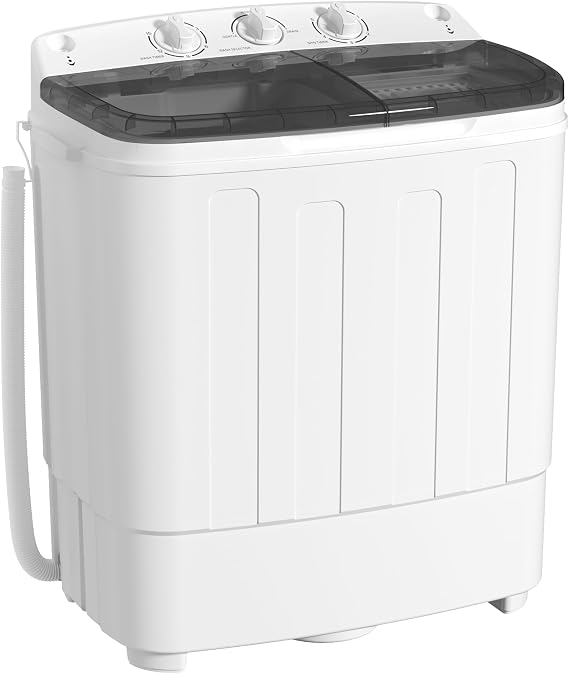 INTERGREAT Portable Washing Machine, 25lbs Compact Portable Washer and Dryer Combo with Timer Knobs, Twin Tub Mini Laundry Washer for Apartments, Dorm, Rv, Camping, Gray