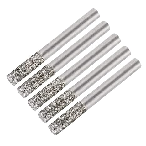 uxcell Diamond Burrs Bits Grinding Drill Carving Rotary Tool for Glass Stone Ceramic 120 Grit 1/4" Shank 6mm Cylinder 5 Pcs