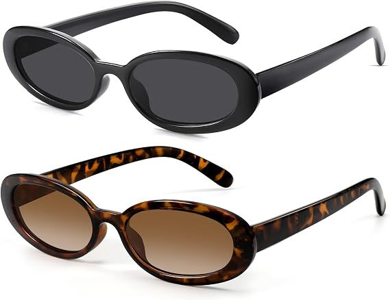 DANAMY Sunglasses Womens Retro Oval Sunglasses for Women Men Fashion Small Oval Sun Glasses 90s Vintage Driving Shades