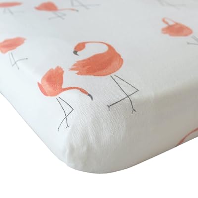 Baby Play N Pack Cover Playard Sheet Muslin, Portable Mini Crib Sheets, Convertible Playard Mattress Cover for Girls by Vlokup, Flamingo