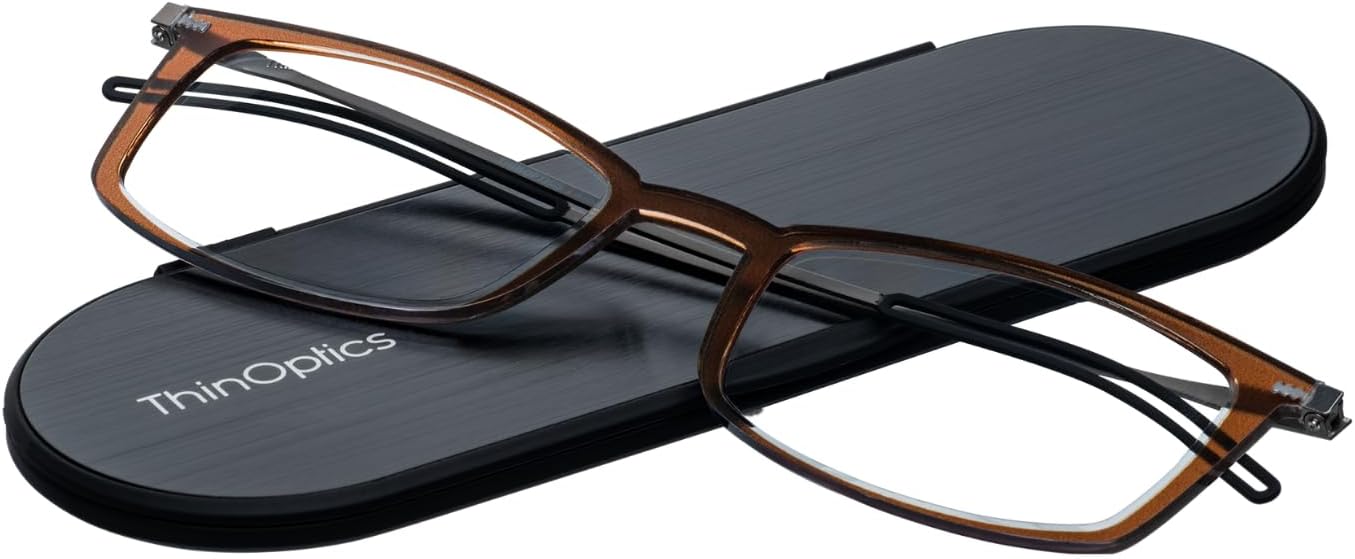 ThinOptics Rectangular Reading Glasses - Slim Portable Reading Glasses - Brown 2.5x