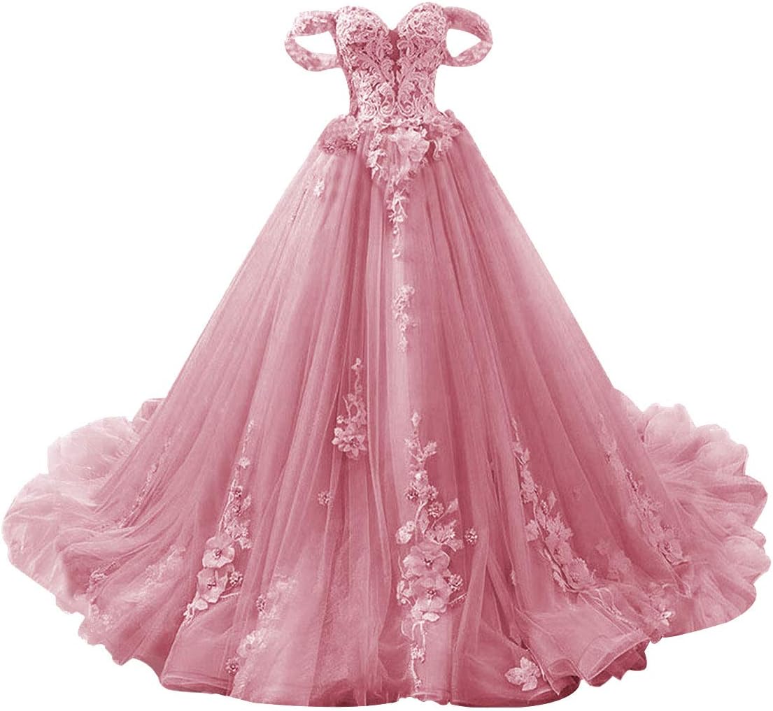 JAEDEN Prom Dress Quinceanera Dresses - Tulle Lace Off Shoulder Long Princess Prom Dress