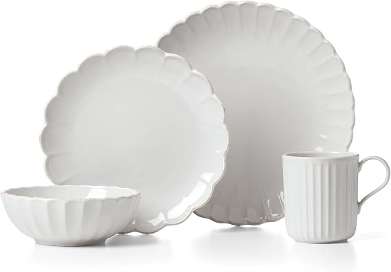 Lenox French Perle Scallop White Stoneware 4-Piece Dinnerware Set for 1