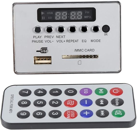 MP3 Decoder, DC12V Bluetooth MP3 Decoder Board Audio Module USB SD TF FM Radio Lossless WMA/WAV(12V Bluetooth Silver Edition)
