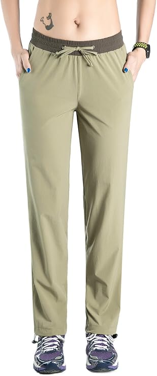 unitop Women's Pants Quick Dry Elastic Waist Drawstring Workout Hiking Pants