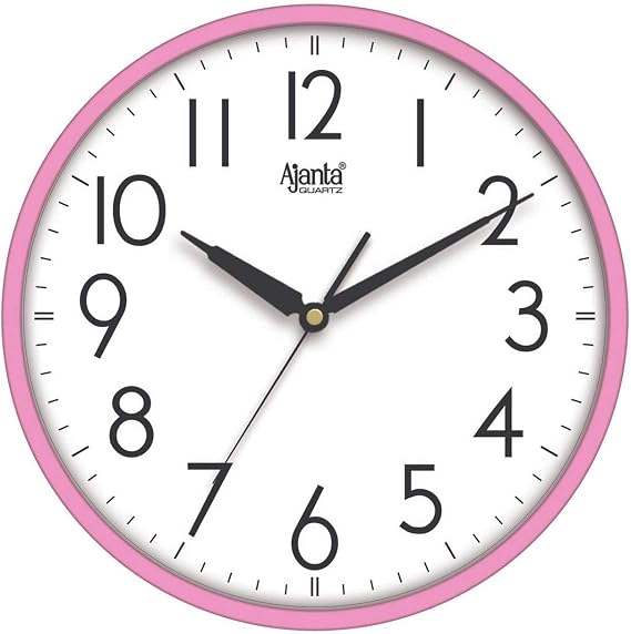 Ajanta Plastic Quartz Step Movement Premium Finish Analog Wall Clock (Pink, White, 30X30X4 Cm)