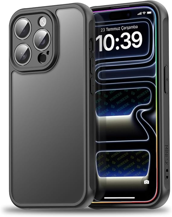 Minesk iPhone 16 Pro için MattCover Serisi Arkası Mat Polikarbonat Kenarları Silikon ve Köşeleri Güçlendirilmiş Kamera Korumalı ince Silikon Kılıf (Düz, 16 Pro)