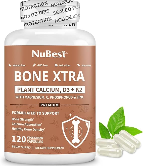 NuBest Bone Xtra Plant Calcium with D3 & K2 for Adults, 120 Capsules