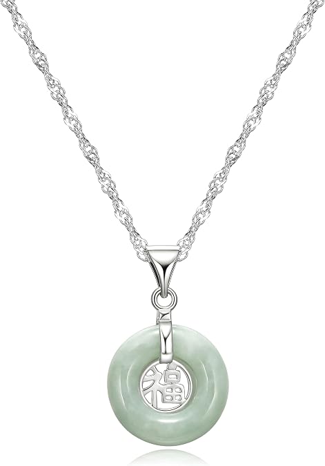 MORGAN & PAIGE Silver Rhodium Plated Jade Fu Symbol Pendant Necklace 18in