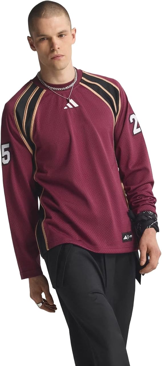 adidas Men's Mercedes - AMG Petronas Formula ONE Team LAS Vegas Longsleeve Loose FIT TEE, Victory Crimson/Black, Small