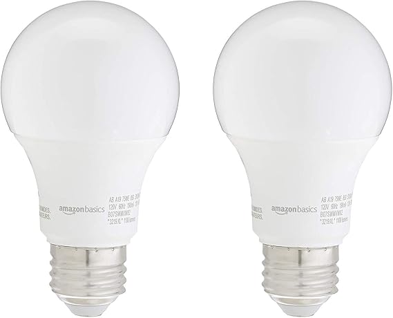 Amazon Basics A19 LED Light Bulbs, 75W Equivalent, Energy Efficient 12W, Daylight White 5000K, Non-Dimmable, 10,000 Hour Lifetime, 2-Pack