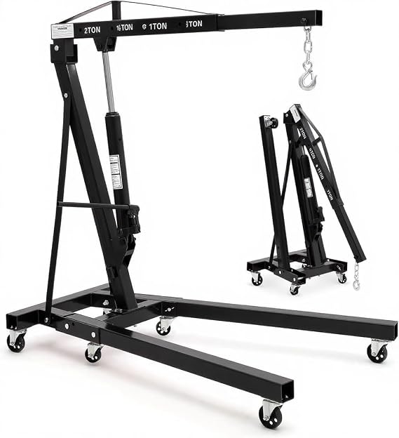 2 Ton Foldable Engine Hoist, 4400LBS Cherry Picker Hydraulic Engine Hoist Shop Crane Lifter w/Telescopic Boom & 6 Swivel Casters for Workshop, Warehouse, Auto Repair
