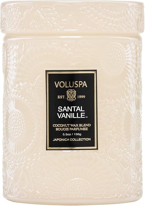 Voluspa Santal Vanille, Small Candle Jar, 5.5 oz, 50 Hour Burn Time, Coconut Wax for Clean Burning, Handcrafted in the USA