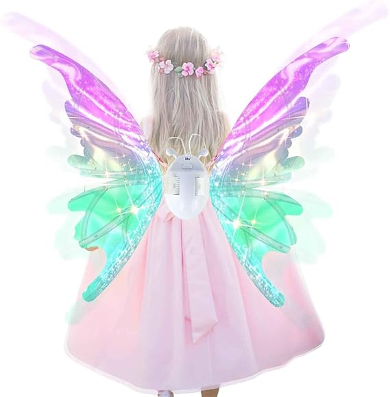 Electric Butterfly Wings for Girls, Light Up Fairy Toy Wings with Lights, as Halloween Birthday Christmas Party Gift
