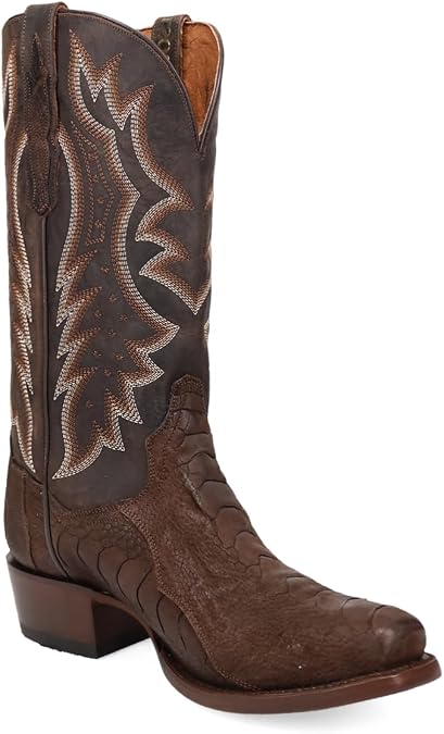 Dan Post Boots Mens Anders Embroidered Ostrich Square Toe Pull On Dress Boots Mid Calf - Brown