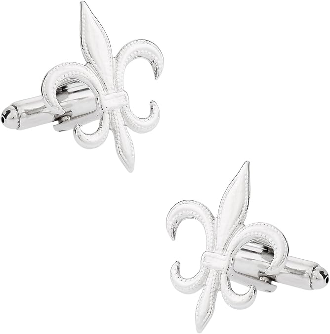 Silver Fleur De Lis Cufflinks with Presentation Gift Box - New Orleans Mardi Gras Cufflinks
