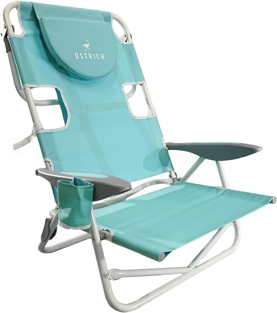 Ostrich Deluxe On Your Back Backpack Beach Chair with Face Hole - Portable Lounge Chair - Heavy Duty Tanning Chair - Face Down Reading (Aqua)